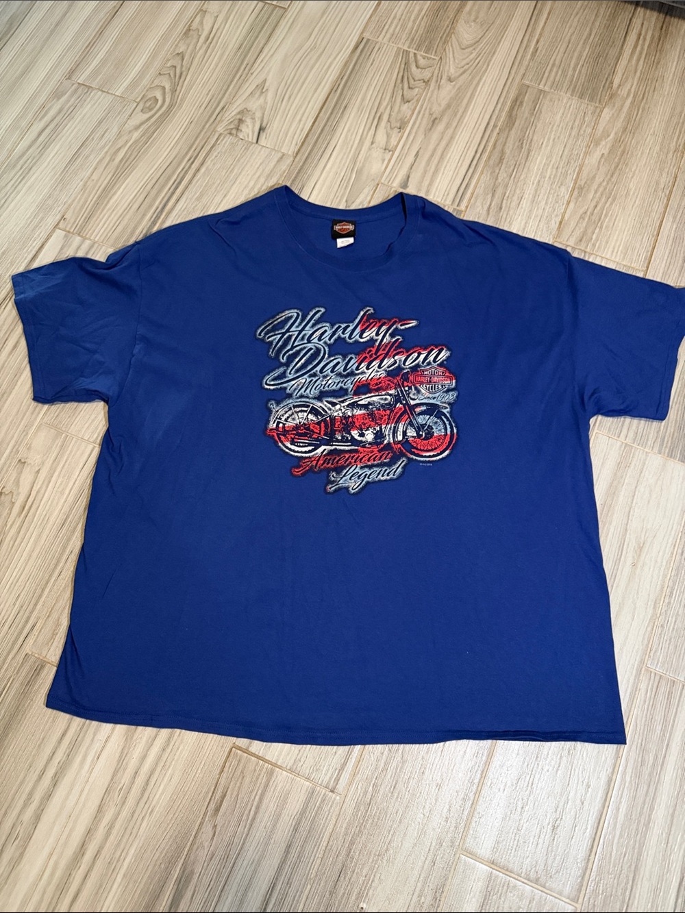 Harley-Davidson grizzly Missoula MT Blue Tee with Red & White Motorcycle Print